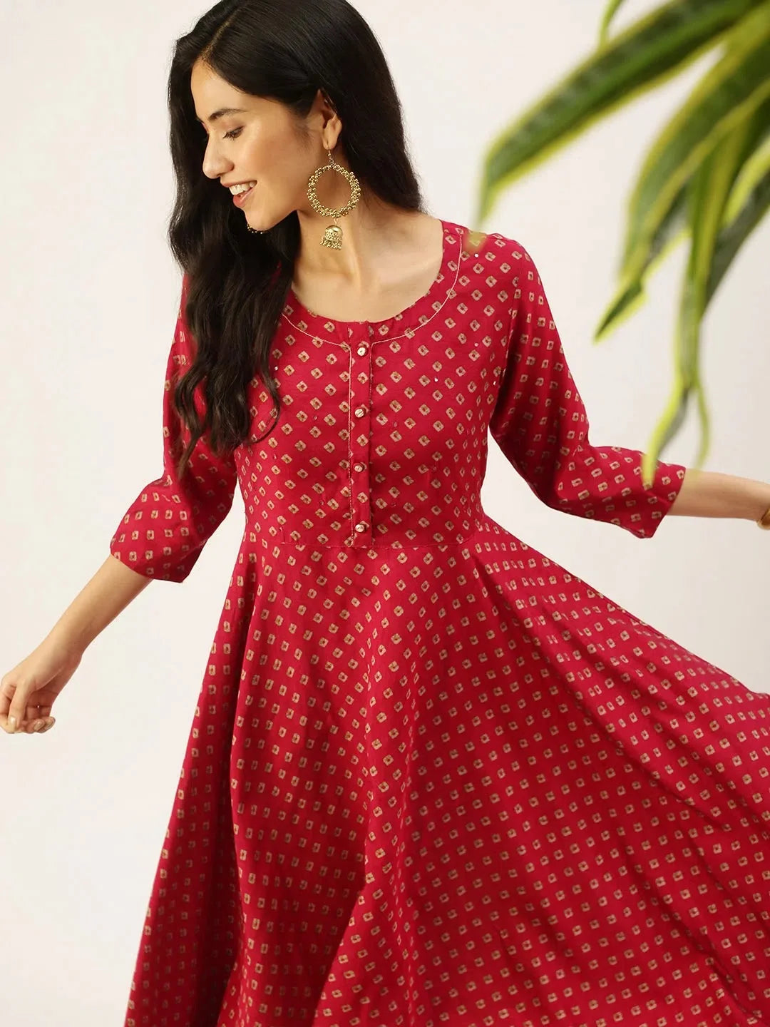 Pink Printed Cotton A-Line Kurtas for Women | Indian Kurtis