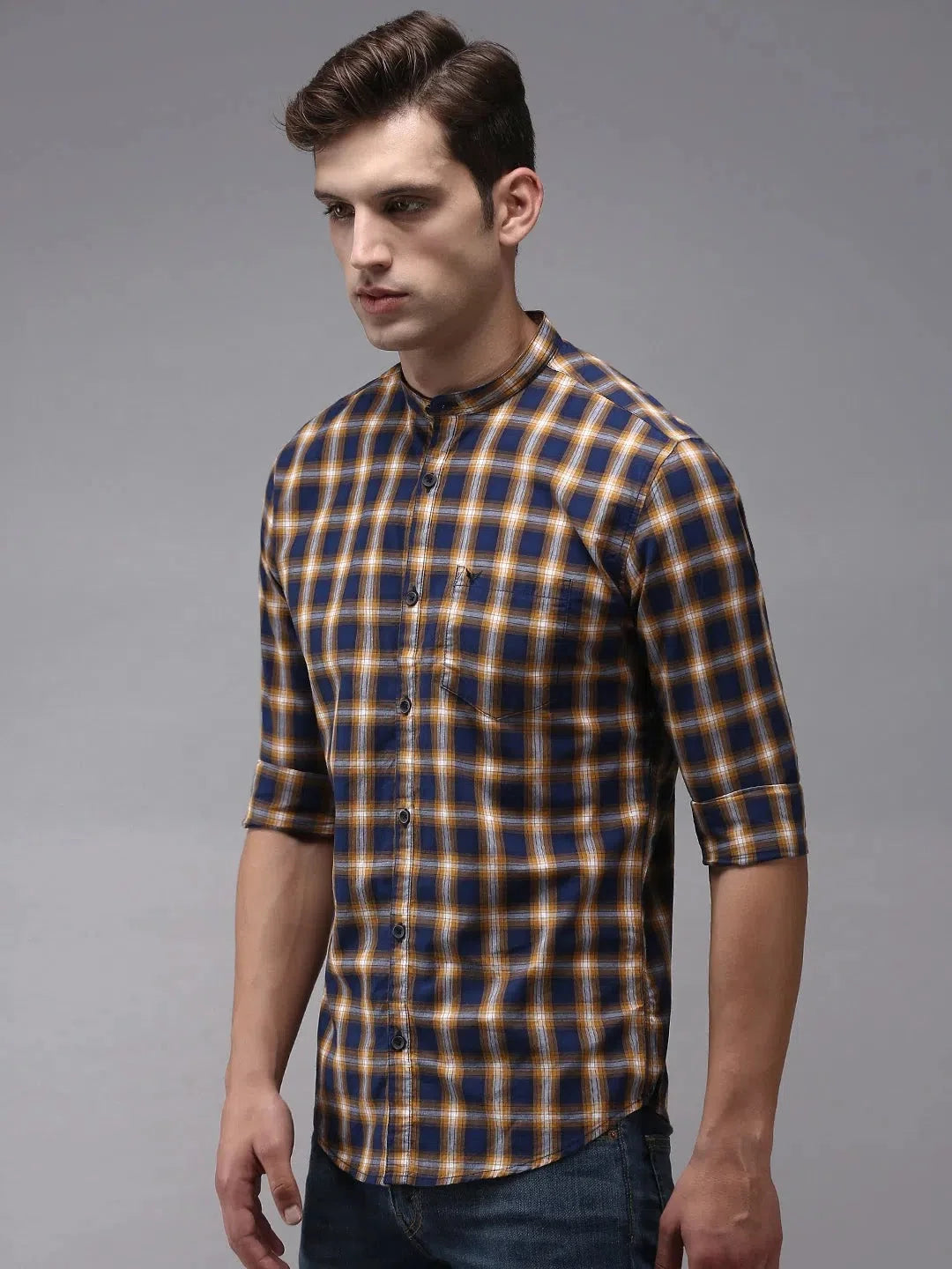 Navy Blue Checked Cotton Mens Shirt | Casual & Stylish Shirt