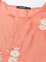 Women Coral Floral A-Line Kurta-NJ-3502410-Coral