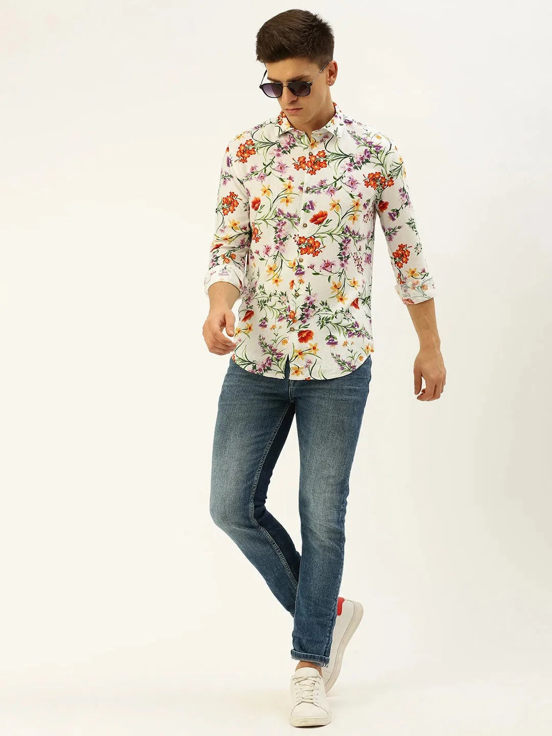 Men's White Printed Linen Shirt | DesiQlo Casual Shirts