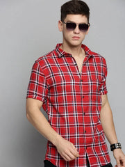 Men Orange Checked Casual Shirt-NICKCHECKSTWILL-1899-Orange