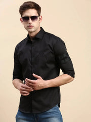 Men Black Solid Casual Shirt-CHERRY-0314-Black