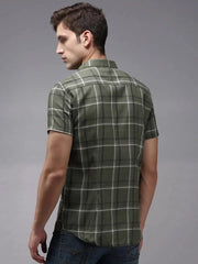 Men Green Checked Casual Shirt-ACHIEVERCHECKS-1188-Olive