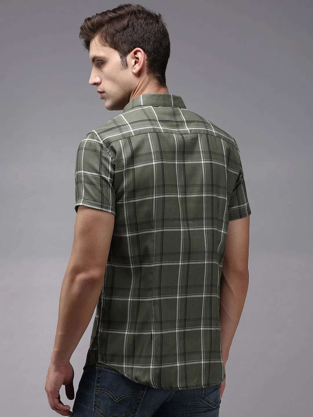 Men Green Checked Cotton Shirt | Casual Mens Shirt