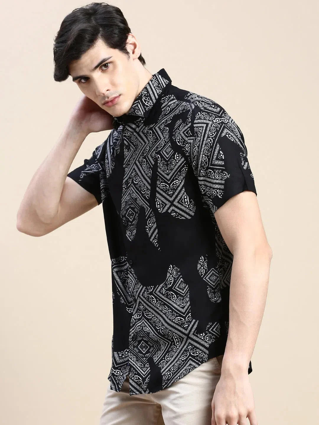 Mens Black Printed Shirt - Cotton Casual Shirt | DesiQlo