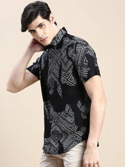 Men Black Printed Casual Shirt-GEORGE-1605-Black