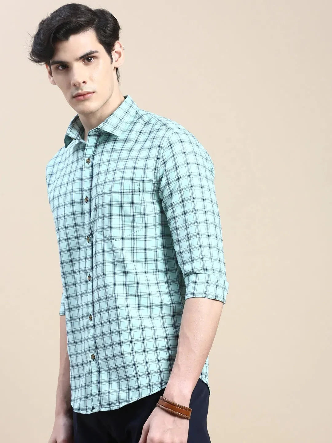 Mens Green Checked Shirt - Cotton Casual Shirt | DesiQlo