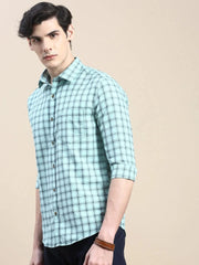 Men Green Checked Casual Shirt-ALBACHECKS-77-Seagreen