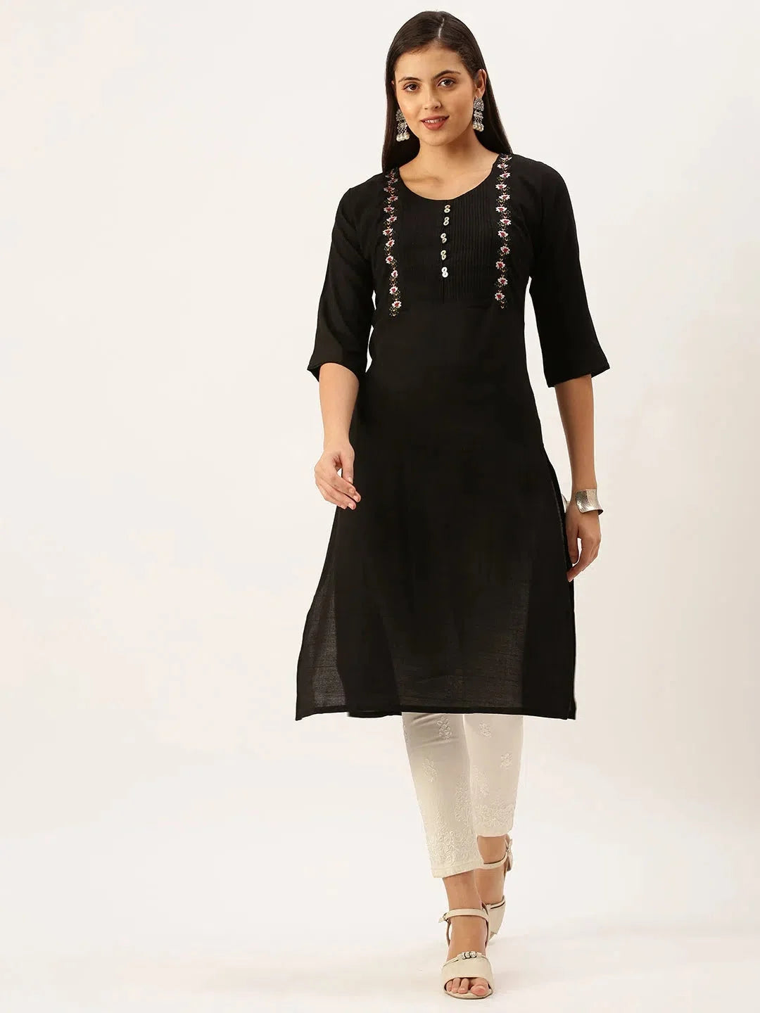 Black Embroidered Cotton Kurta | Women's Indian Kurta Online