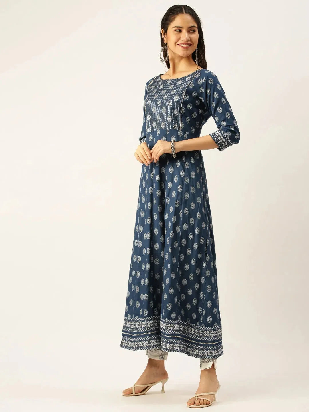 Blue Printed Women's Kurta Sets | Cotton Indian Kurta Sets Collection