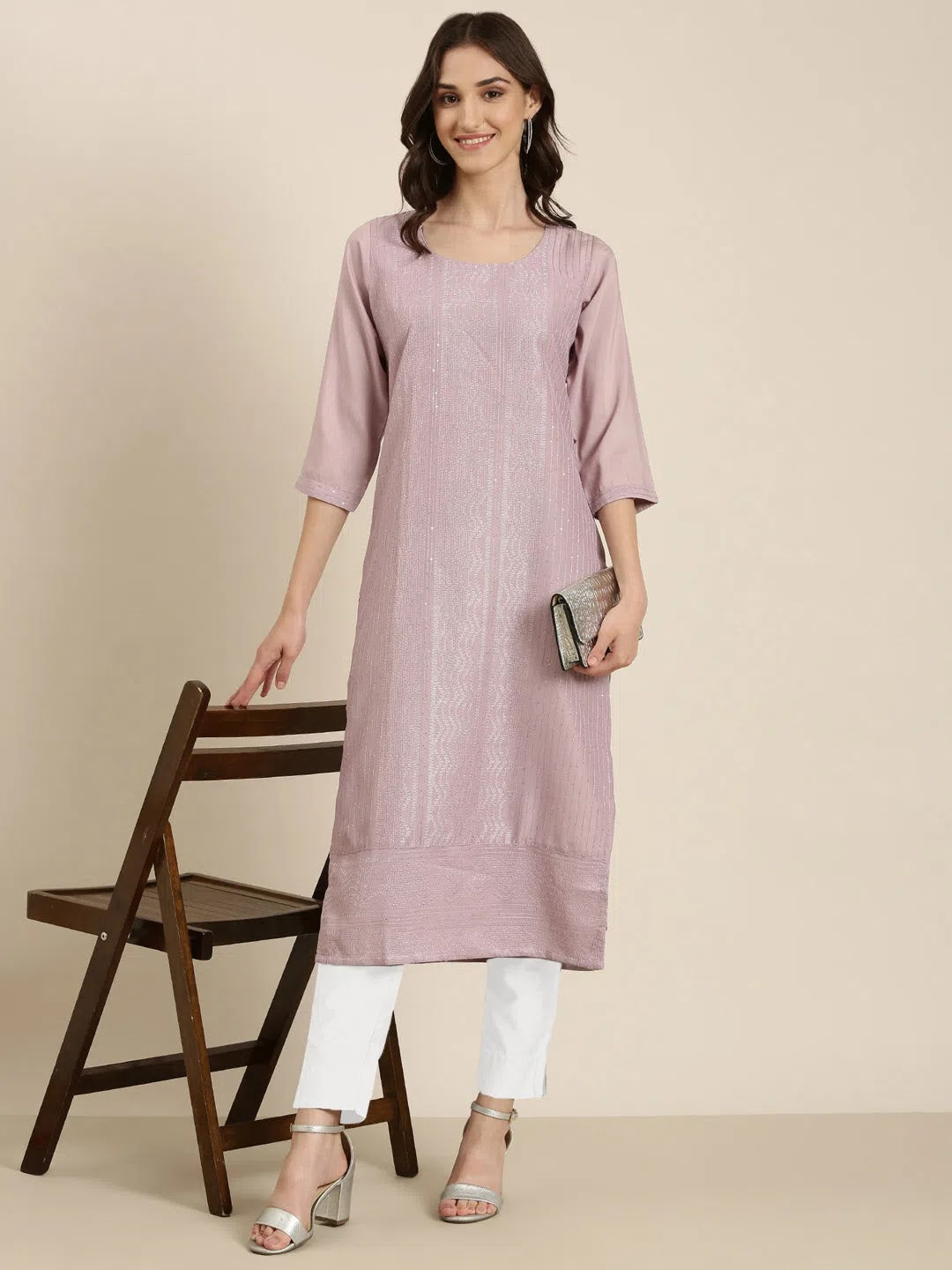 Lavender Embellished Indian Kurta for Ladies - Cotton Kurtas