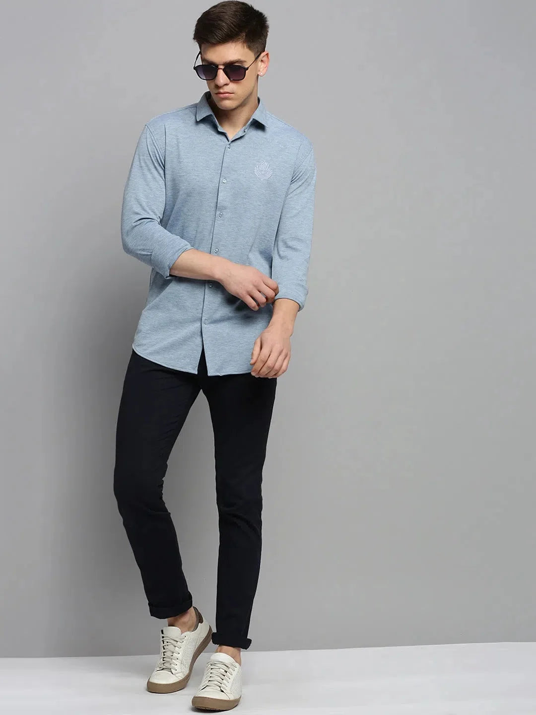 Men's Blue Solid Cotton Shirt | Casual Style by DesiQlo