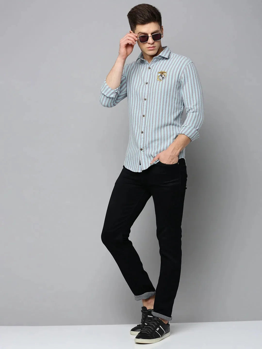 Mens Green Striped Cotton Shirt | DesiQlo Beach Shirts