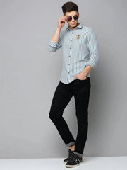 Men Green Striped Casual Shirt-NEOCHECKS-5178-Seagreen
