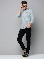 Men Green Striped Casual Shirt-NEOCHECKS-5178-Seagreen