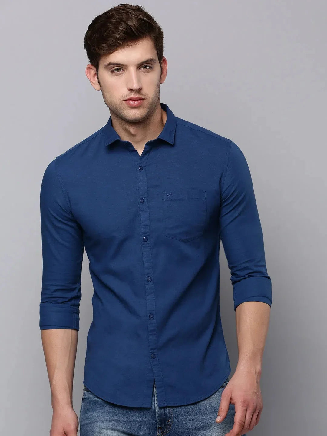 Teal Cotton Mens Shirt - Solid Casual Linen Shirt | DesiQlo