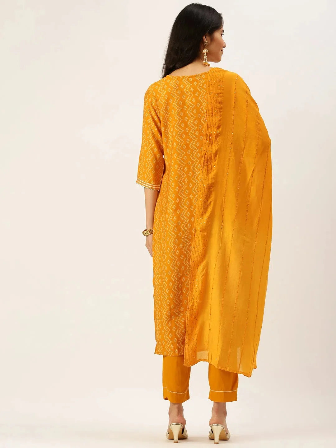 Women's Mustard Bandhini Kurta Sets | Cotton Designer Kurta Sets