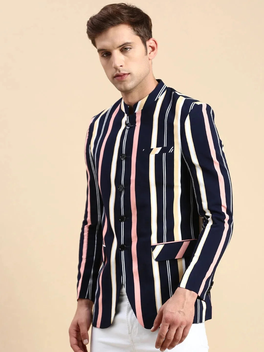 Men's Navy Striped Blazer | Cotton Party Blazer | DesiQlo