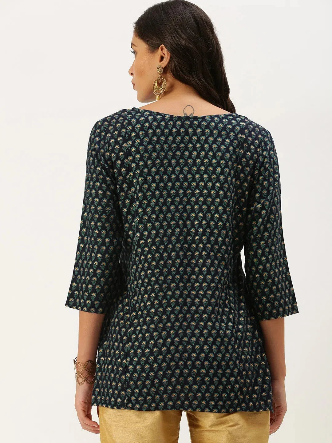 Navy Blue Printed Straight Kurti - Indian Kurtis for Women