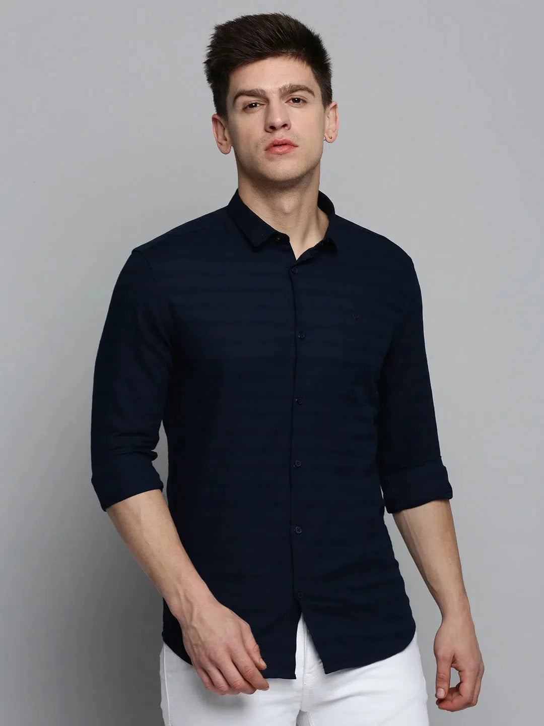 Trendy Navy Cotton Mens Shirt - Solid Casual Shirt | DesiQlo