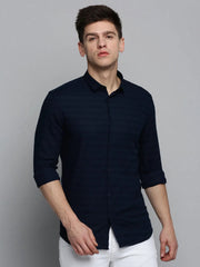 Men Navy Solid Casual Shirt-DEERASTRIPES-2076-Navyblue