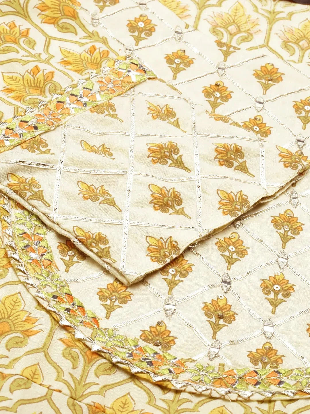 Beige Printed Anarkali Kurta for Women | Cotton Anarkali Kurti