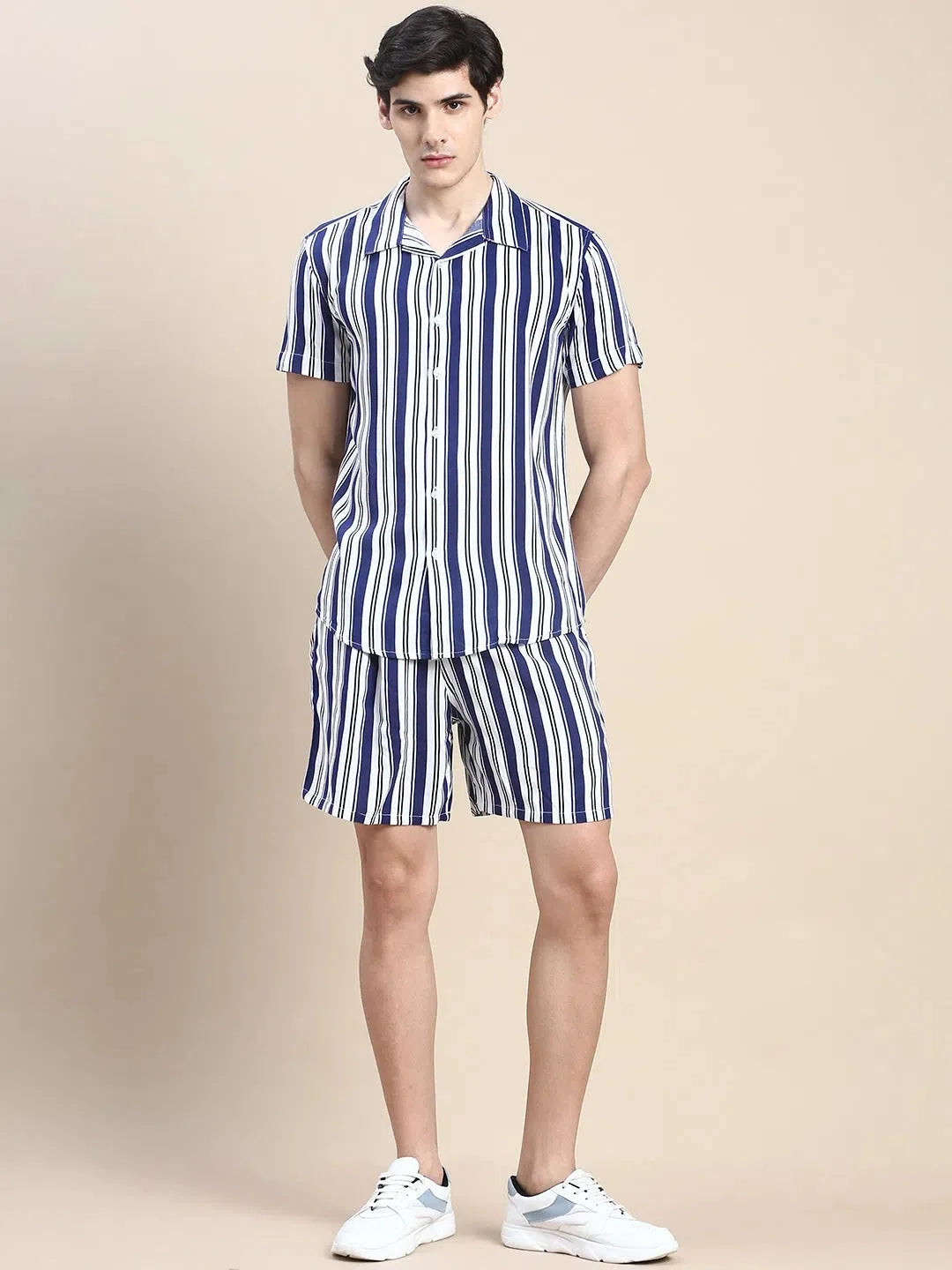 Men's Blue Striped Casual Co ord Set | Mens Two Piece Sets