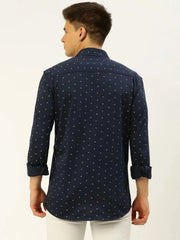Men Navy Printed Casual Shirt-LUCASKNITS-4607-Navyblue