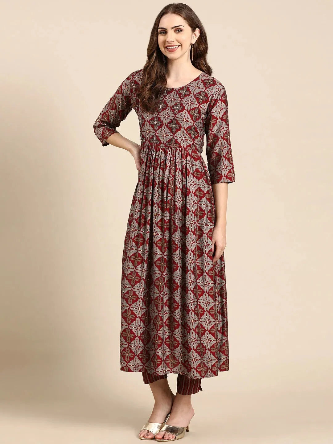 Maroon Printed Kurta Set | Women's Indian Kurta Sets