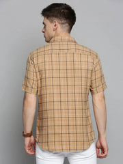 Men Beige Checked Casual Shirt-MAYACHECKS-4421-Khaki