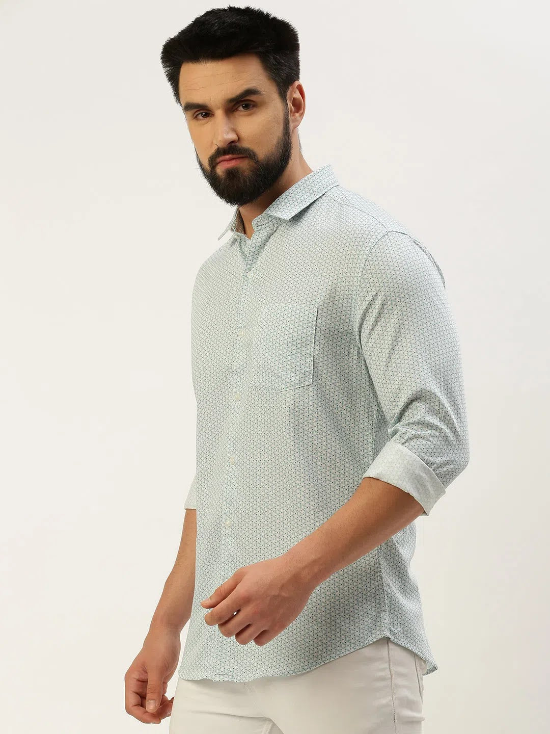 Seagreen Printed Cotton Mens Shirt | Stylish DesiQlo