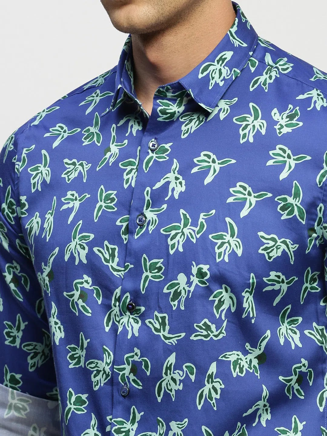 Shop DesiQlo Men's Blue Floral Cotton Shirt - Printed Shirts