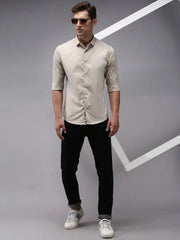 Men Beige Solid Casual Shirt-BOLDPLAINE-1606-Cream