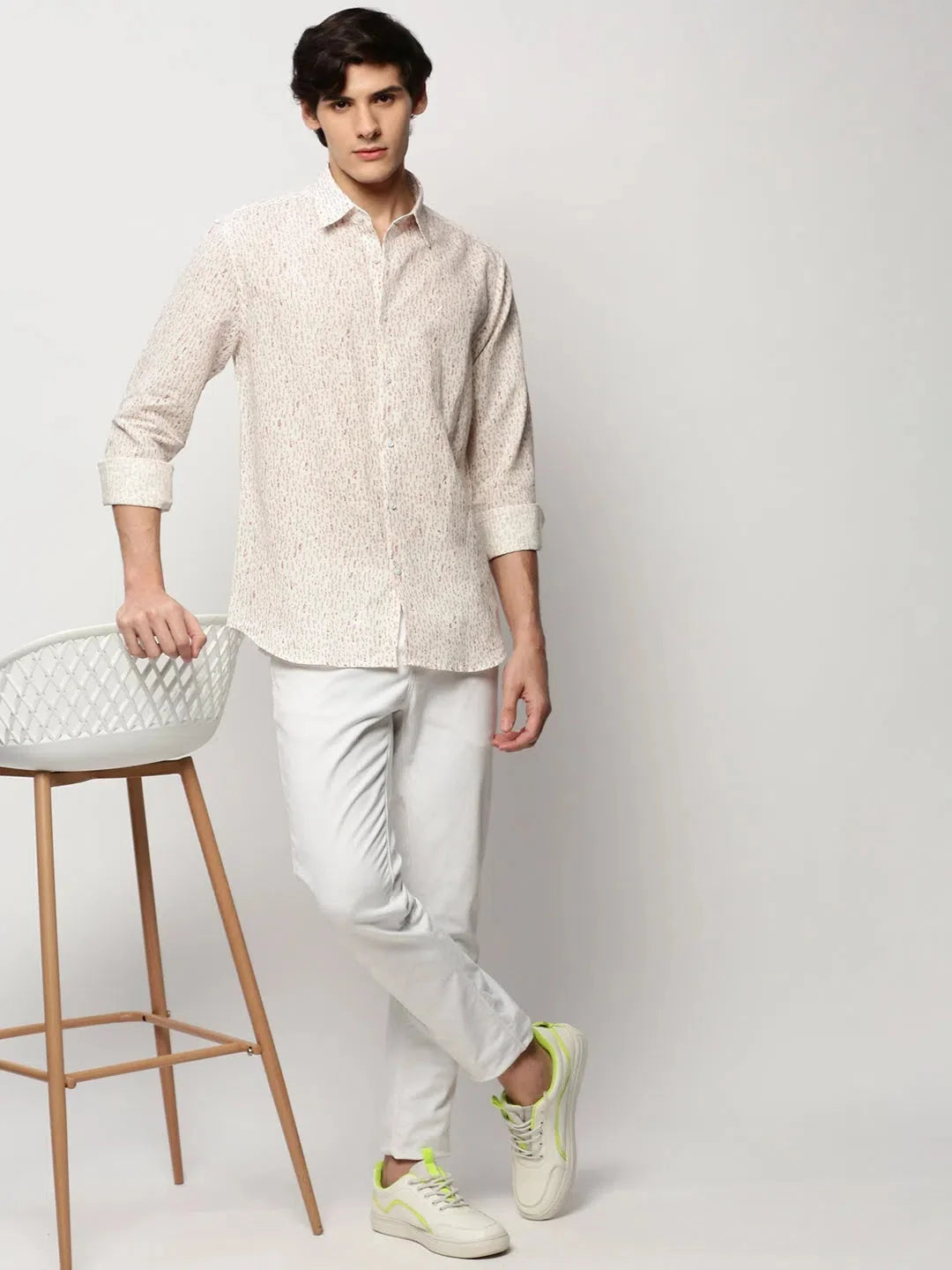 White Abstract Print Cotton Mens Shirt | DesiQlo Casuals