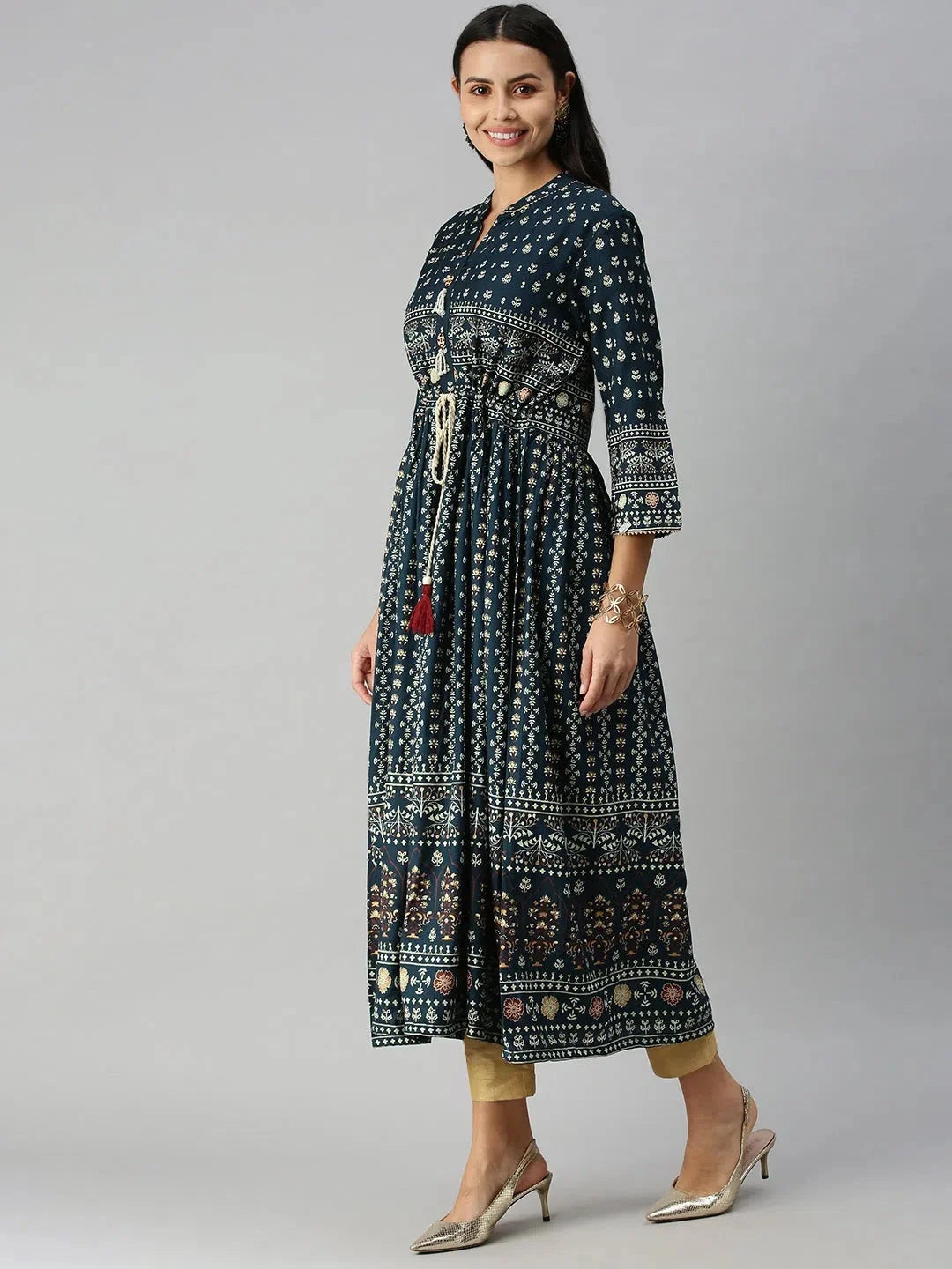 Green Floral Anarkali Kurti - Printed Cotton Anarkali Kurtis