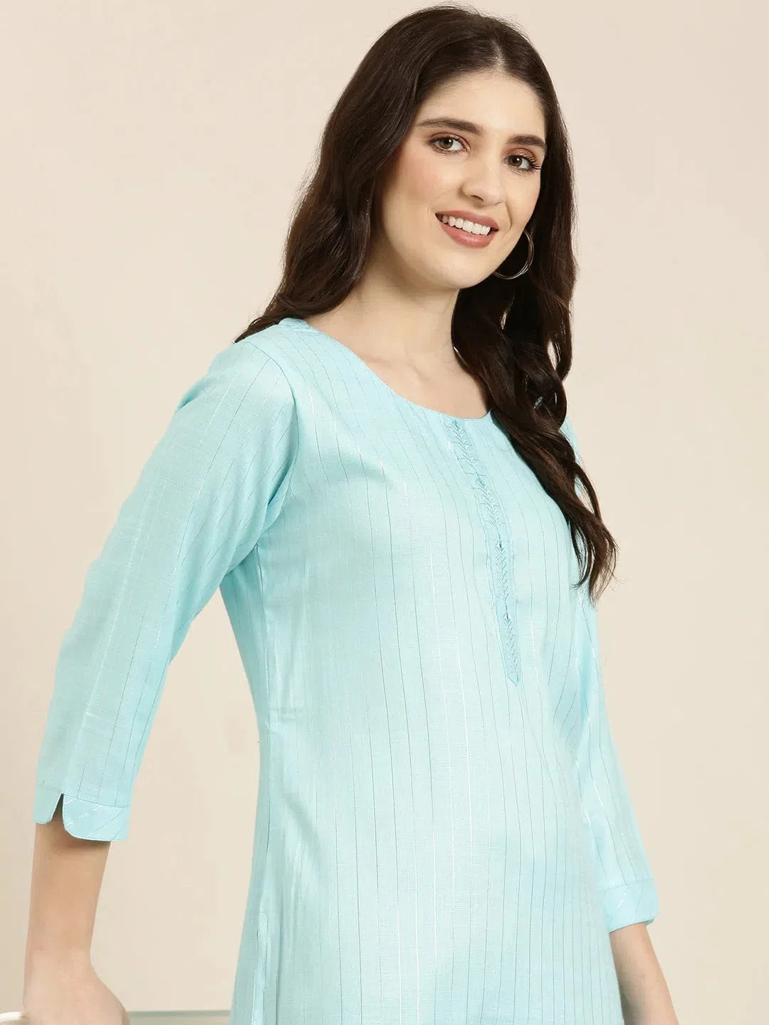 Stylish Blue Striped Kurta - Women's Cotton Indian Kurtis