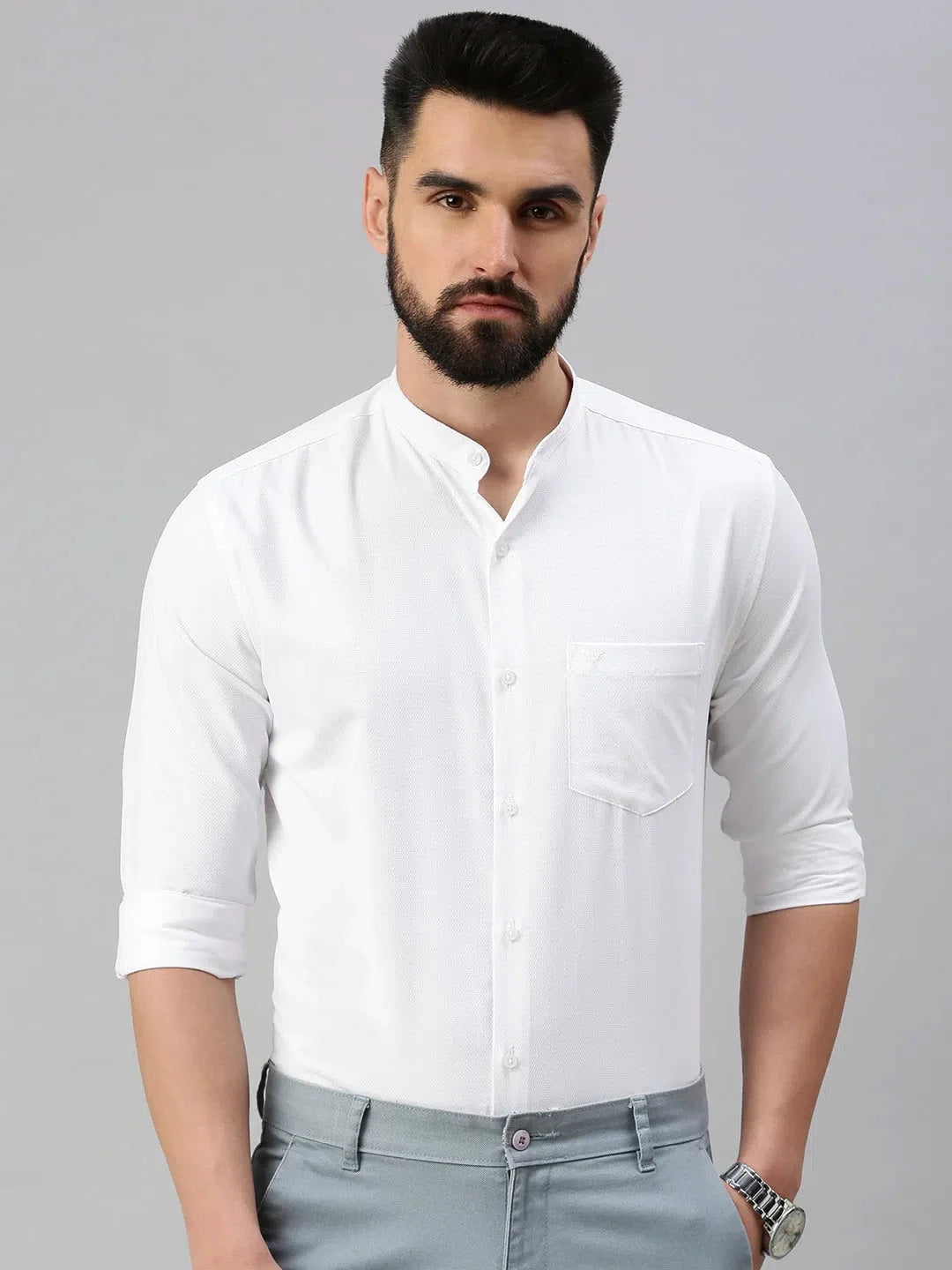 White Self Design Cotton Shirt for Men | Buy Formal Shirts