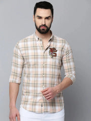 Men Beige Checked Casual Shirt-TIGER-0379-Beige