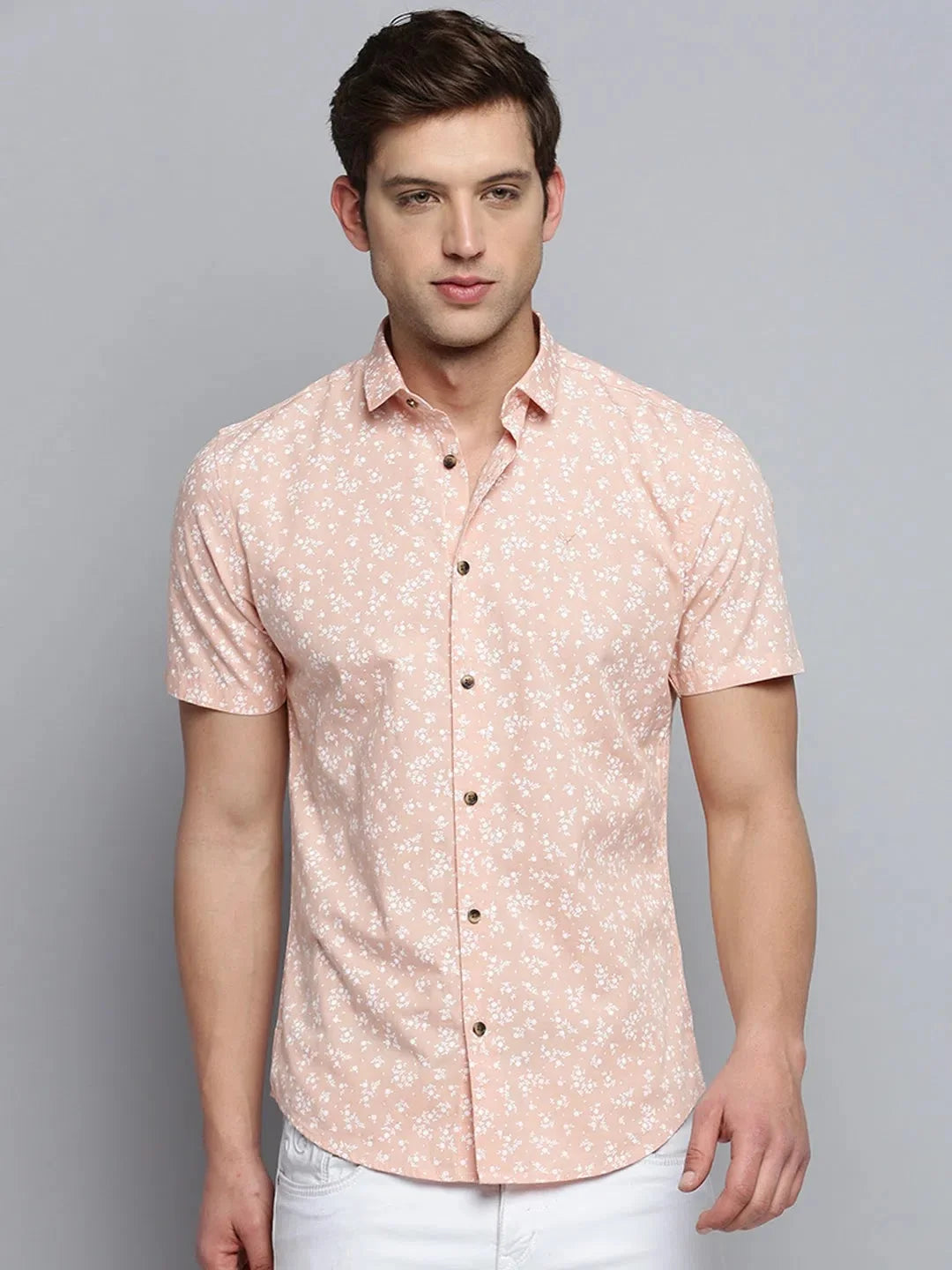 Peach Printed Mens Shirt - Stylish Cotton Printed Shirt