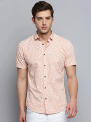 Men Peach Printed Casual Shirt-PICOPRINT-2024-Peach
