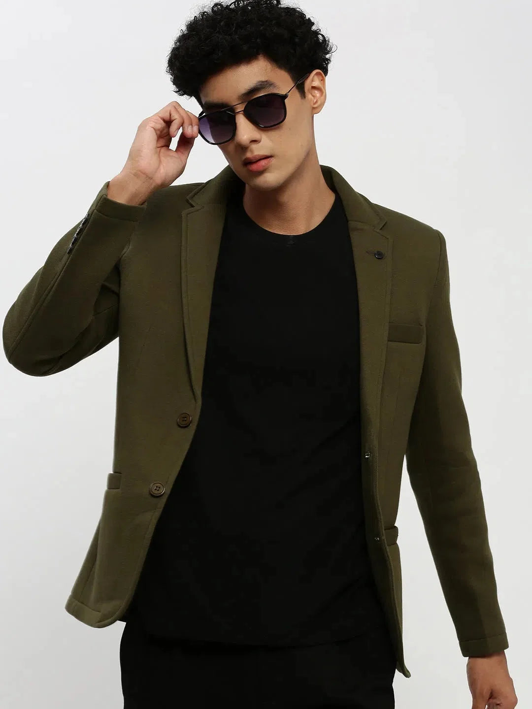 Men Green Solid Blazer-AR-57-Olive