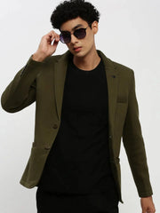 Men Green Solid Blazer-AR-57-Olive