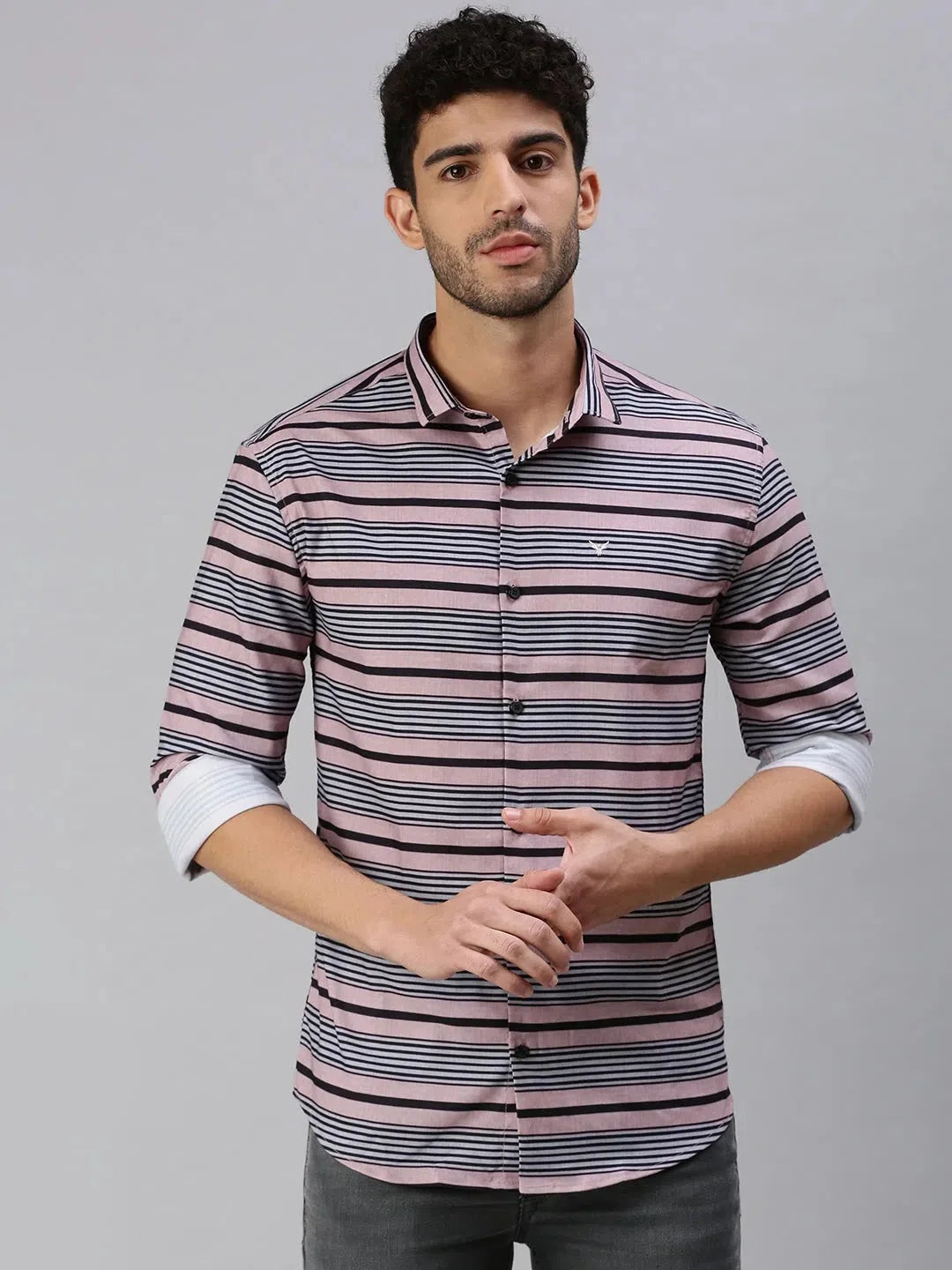 Men Peach Striped Cotton Shirt | Casual Mens Shirt