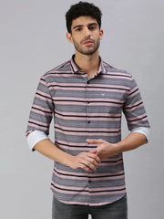Men Peach Striped Casual Shirt-RYANSTRIPE-1074-Peach