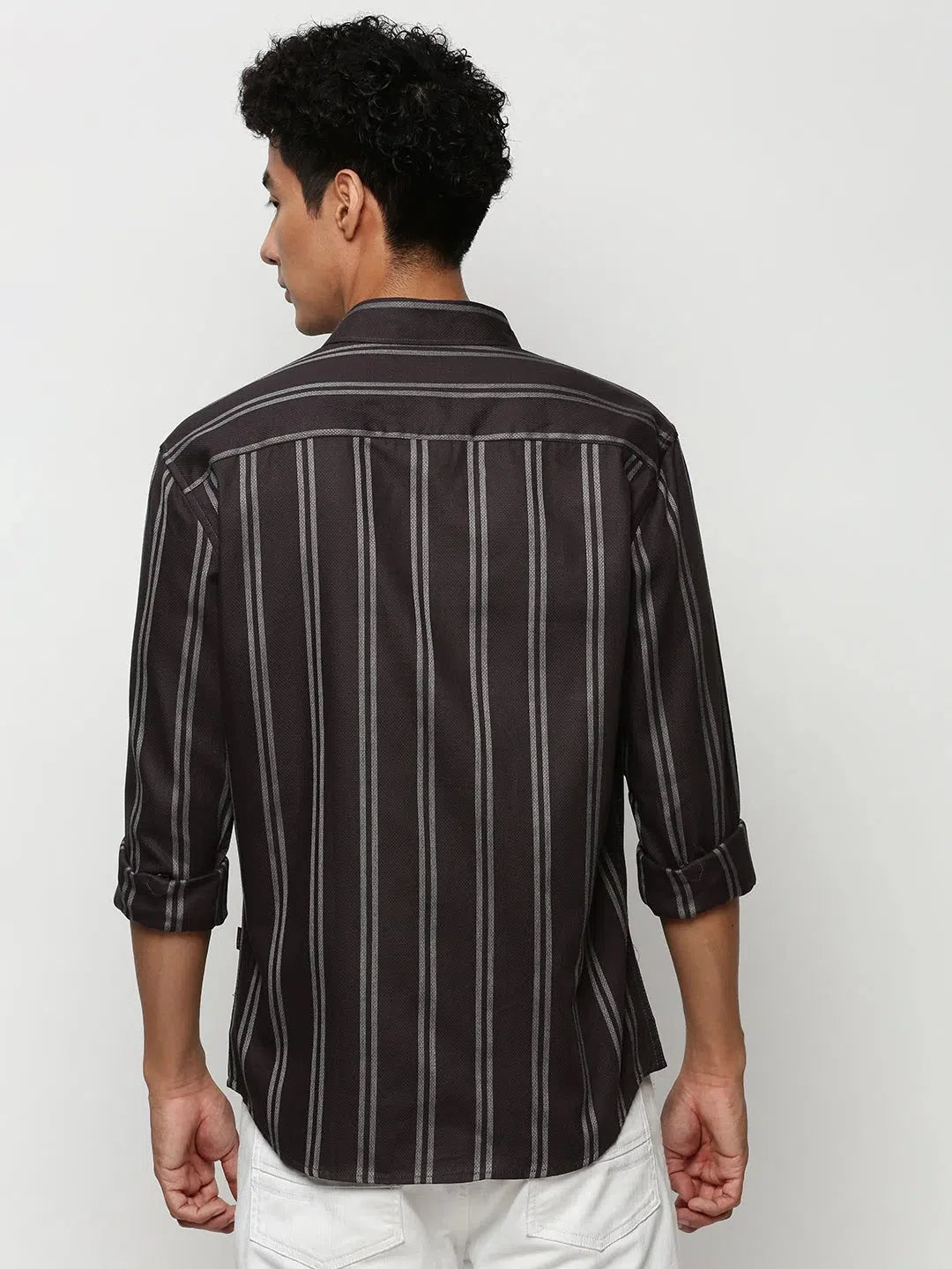 Grey Striped Cotton Mens Shirt | Casual Shirts for Men DesiQlo