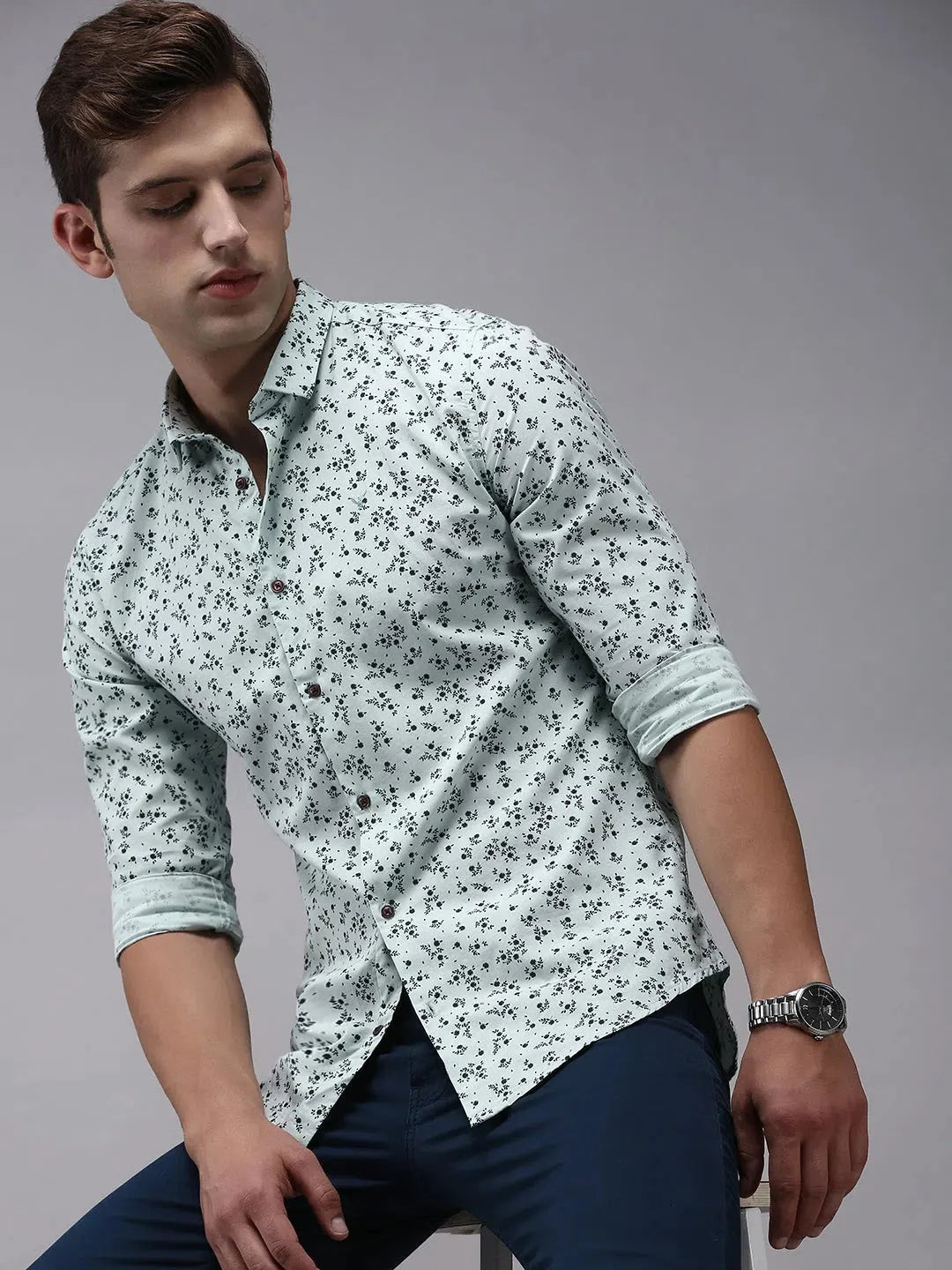 Mens Printed Shirt - Green Cotton Casual Shirt | DesiQlo