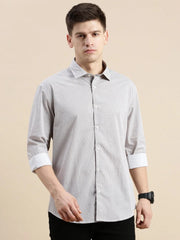 Men White Geometrical Casual Shirt-DAITON-3472-Offwhite