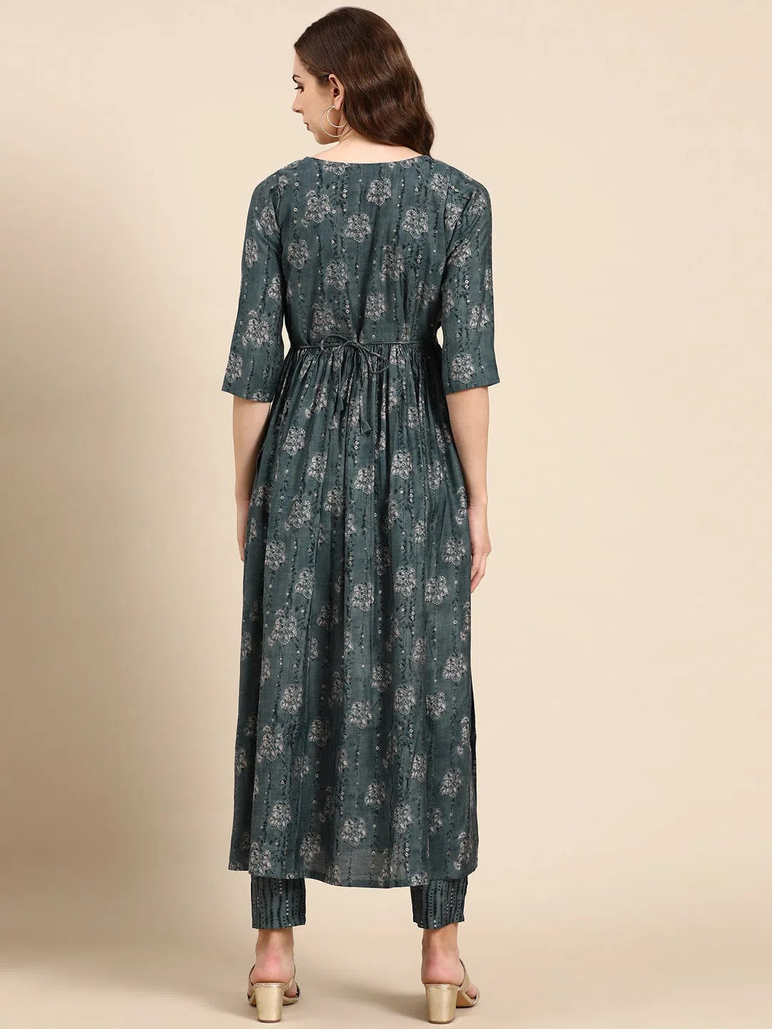 Teal Floral Print Kurta Set - Women's Designer Kurta Sets