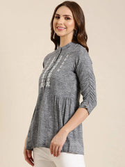 Women Grey Solid A-Line Kurti-DW-1086-Grey