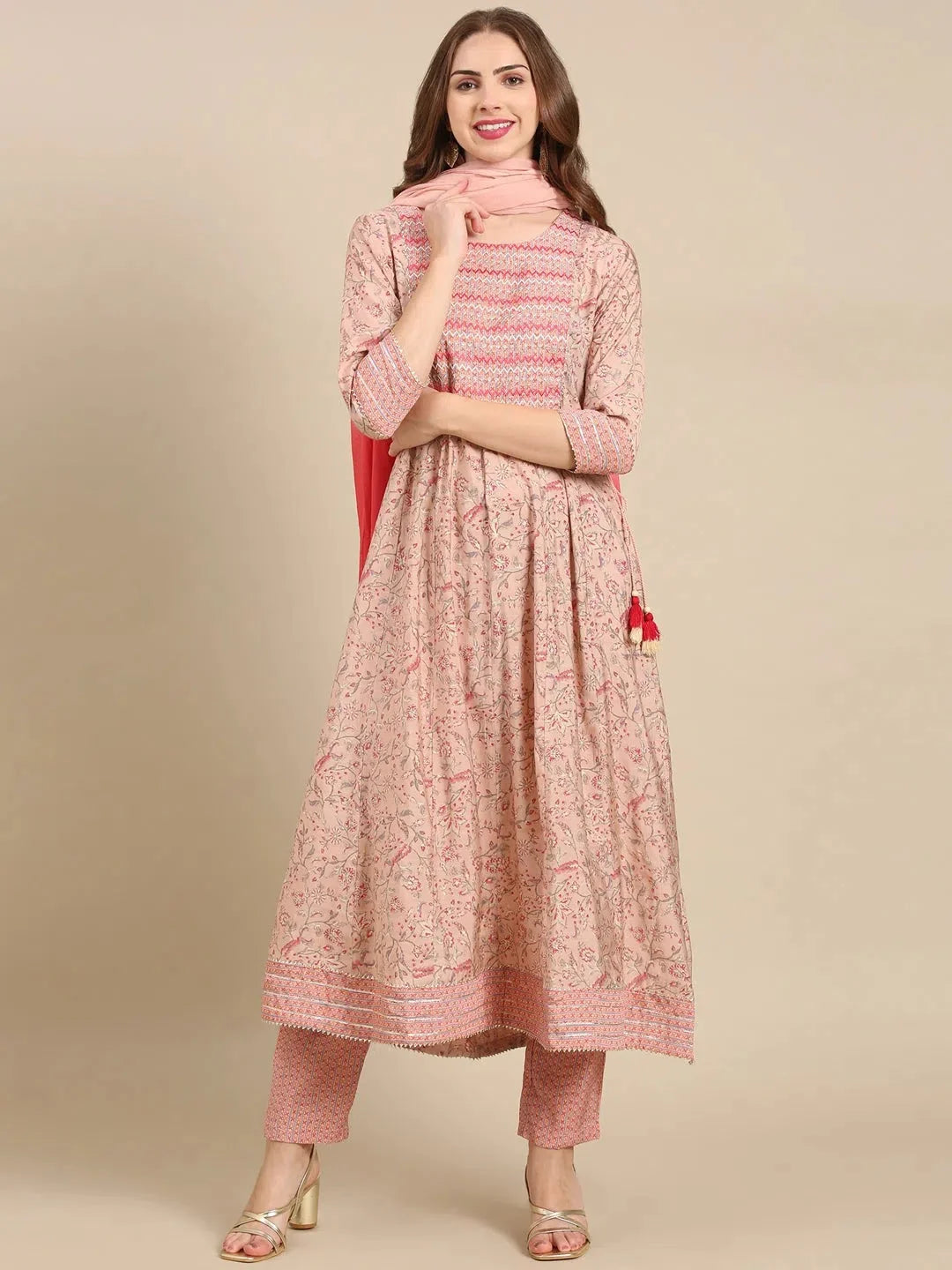 Pink Floral Print Women's Kurta Sets | Indian Kurta Sets